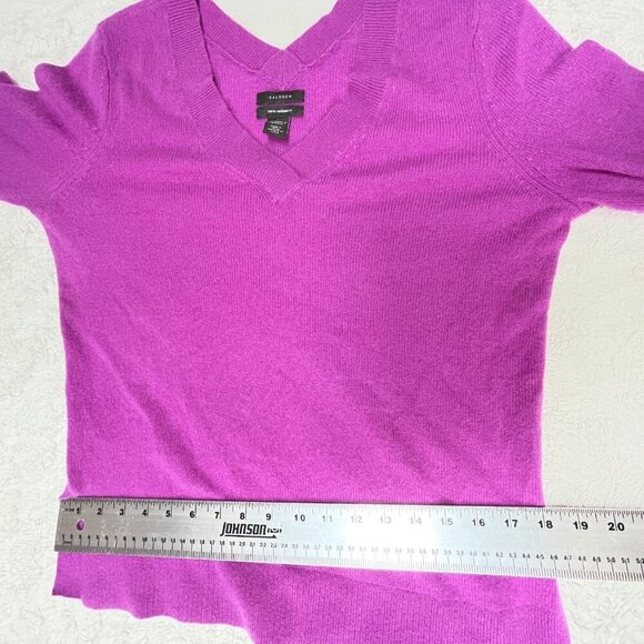 Halogen V-Neck Pullover Sweater Women's Small Cashmere Purple Ribbed Trim Casual - Picture 4 of 7